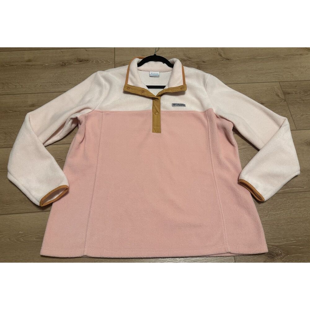 Columbia Women's Fleece Colorblock Pullover 1/4 Snap Neck Pink/Brown XXL EUC